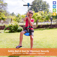 100FT/30M Long Zip Line Kit Kids Playground Backyard Zipline with Seat, Safety Belt