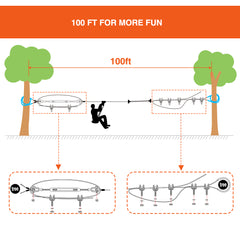 100FT/30M Long Zip Line Kit Kids Playground Backyard Zipline with Seat, Safety Belt