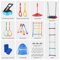 50ft(15M) Ninja Warrior Slackline Obstacle Course kit Holds Up to 113KG