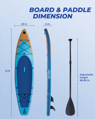 KLOKICK 12FT Premium Inflatable SUP with ELECTRONIC Air Pump, Fin, Leash, Paddle (12' x 32'' x 6'')