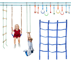 50ft/15M Ninja Warrior Obstacle Course for Kids, Ninja Slackline (Double Line Design)