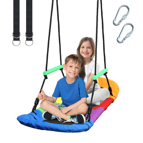 KLOKICK 48" 500lb Outdoor Saucer Tree Swing Surf for Kids Adjustable Swing Set with Handle Colorful 900D Oxford