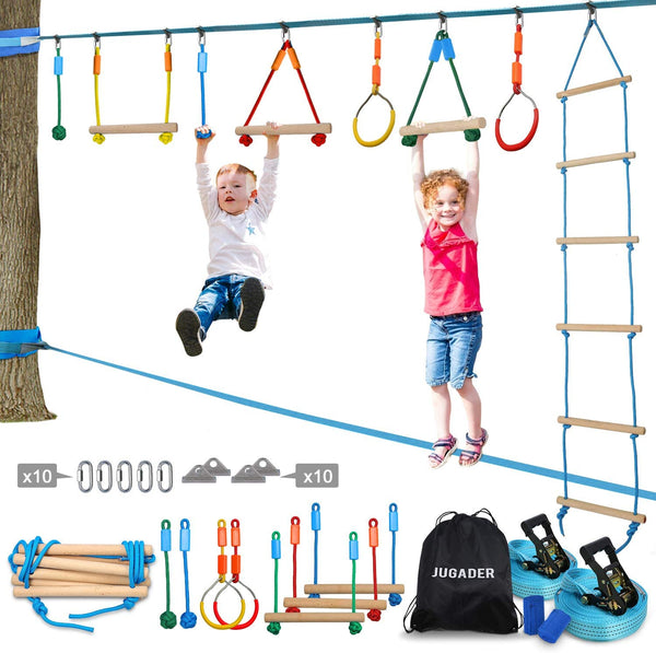 50FT/15M Ninja Line Climbing Rope Obstacle Slackline Slack line kids Intro Kit