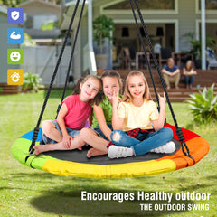 Metal A-frame Swing Sets with 40" Rainbow PVC Coated Saucer Swing for Kids Adults Playsets