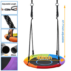 Metal A-frame Swing Sets with 40" Rainbow PVC Coated Saucer Swing for Kids Adults Playsets