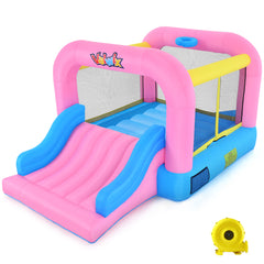KLOKICK Pink Inflatable Bounce House with Blower & Wide Slide for 3-10 yrs Kids, 12' x 8'2'' x 6.2'' Bouncer w/ Large Bounce Area and Basket Ball Hoop, 300 LBS Capacity