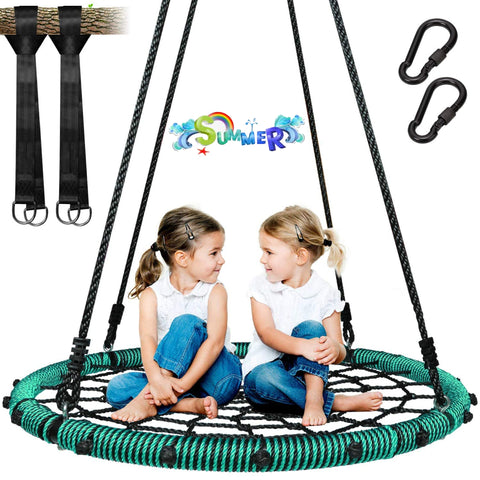 40" Kids Garden Tree Swing Seat Round Rope Hanging Flying Web Swing