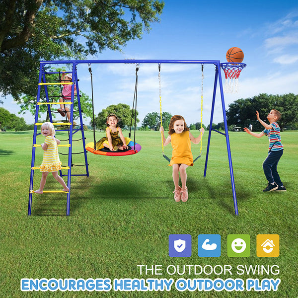 Heavy Duty 5 in 1 Metal Swing Set for Kids Playground Outdoor Playset Backyard