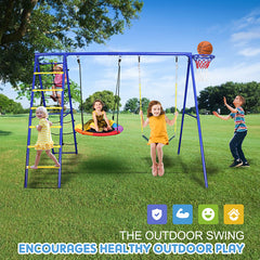 Heavy Duty 5 in 1 Metal Swing Set for Kids Playground Outdoor Playset Backyard