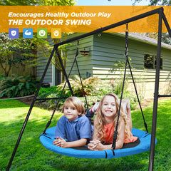 TREKASSY Outdoor Metal Swing Set with 40" Oxford Fabric Round Swing for Kids Backyard Playgound