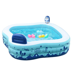 KLOKICK 90" x 97" x 21" Inflatable Family Lounge Pool with Sprinkler, Seat for Kids, Blue