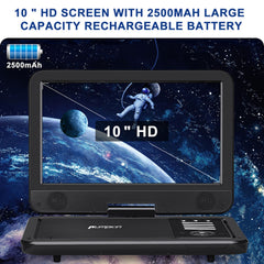 Pumpkin 10.1'' Portable DVD Player with Bag, HDMI Input, AV Out, 2500mAh Battery, Region Free, Last Memory