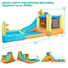 KLOKICK Inflatable Water Slide, 17' (L) x 8.6' (W) x 8.6' (H) Water Bounce House with 780W Blower, Splash Pool, Repair Patches Kit, Storage Bag