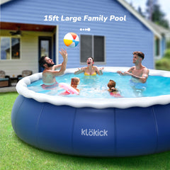 Klokick 15ft x 36in Easy Set Swimming Pool with 1000 GPH Filter Pump for 8 Kids & Adults