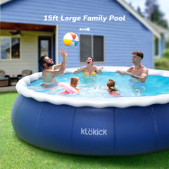 Klokick 15ft x 36in Easy Set Swimming Pool with 1000 GPH Filter Pump for 8 Kids & Adults