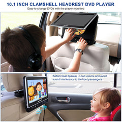 Pumpkin 10.1" Dual Screen Portable Headrest DVD Player with Remote Controls and 2 Headrest Bracket, Headphones, Supports HDMI, USB Port, SD Card Slot