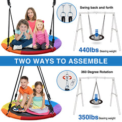 Metal A-frame Swing Sets with 40" Rainbow PVC Coated Saucer Swing for Kids Adults Playsets