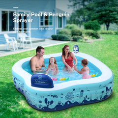 KLOKICK 90" x 97" x 21" Inflatable Family Lounge Pool with Sprinkler, Seat for Kids, Blue