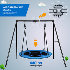 Outdoor Metal Swing Set with 40" Oxford Fabric Round Swing for Kids Backyard Playgound