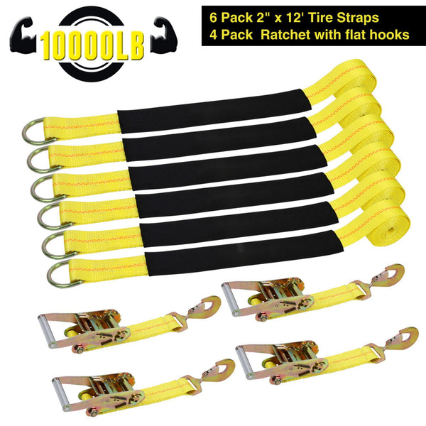 2''x 36'',2''x 12''Axle Straps Car Trailer Hauler Ratchet Tie Down Strap, 10 Pcs