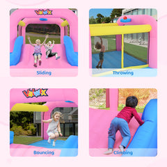 KLOKICK Pink Inflatable Bounce House with Blower & Wide Slide for 3-10 yrs Kids, 12' x 8'2'' x 6.2'' Bouncer w/ Large Bounce Area and Basket Ball Hoop, 300 LBS Capacity