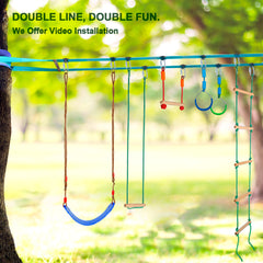50ft/15M Ninja Warrior Obstacle Course for Kids, Ninja Slackline (Double Line Design)