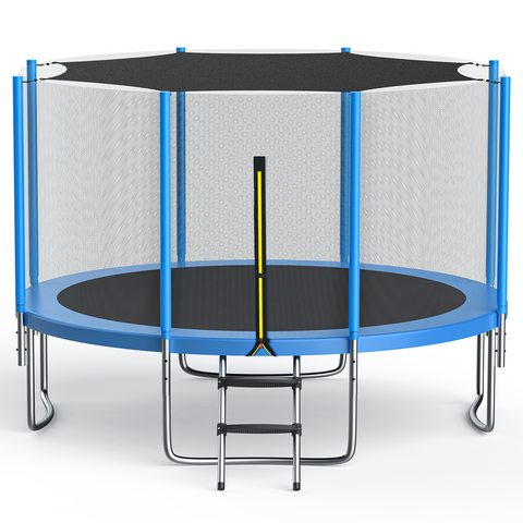 KLOKICK 12ft Trampoline for Kids with Enclosure Net, Detachable Canopy, Galvanized Ladder