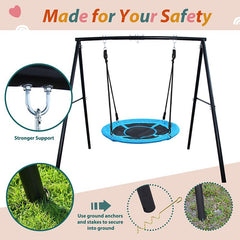 Kids Metal Swing Set Heavy Duty A-frame with 40" PVC Coated Tree Swing