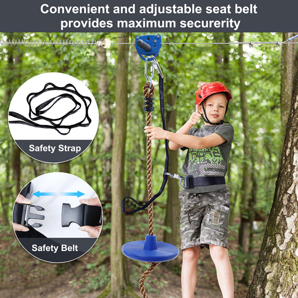 48M 160ft Zip Line Kit Spring Brake Disk Trolley Safety Wire Rope ...