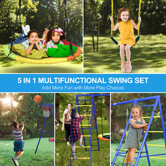 Heavy Duty 5 in 1 Metal Swing Set for Kids Playground Outdoor Playset Backyard