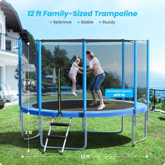 KLOKICK 12ft Trampoline for Kids with Enclosure Net, Detachable Canopy, Galvanized Ladder