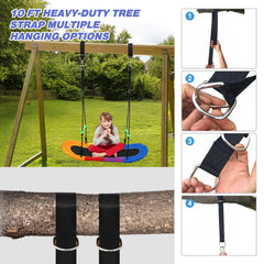 KLOKICK 48" 500lb Outdoor Saucer Tree Swing Surf for Kids Adjustable Swing Set with Handle Colorful 900D Oxford
