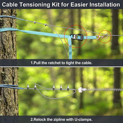 120ft Satinless Steel Kids Backyard Zipline Kit With Soft Belt Swing 