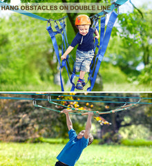 50ft/15M Ninja Warrior Obstacle Course for Kids, Ninja Slackline (Double Line Design)