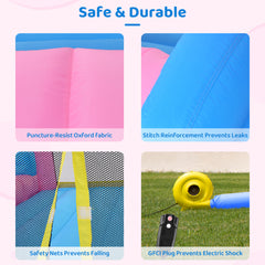 KLOKICK Pink Inflatable Bounce House with Blower & Wide Slide for 3-10 yrs Kids, 12' x 8'2'' x 6.2'' Bouncer w/ Large Bounce Area and Basket Ball Hoop, 300 LBS Capacity