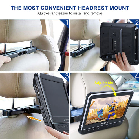 Pumpkin 10.1" Dual Screen Portable Headrest DVD Player with Remote Controls and 2 Headrest Bracket, Headphones, Supports HDMI, USB Port, SD Card Slot