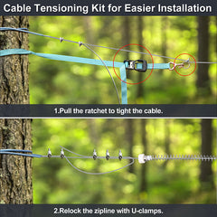 120FT Zip Line Kit for Kids and Adults with Cable Tensioning Kits, Spring Brake