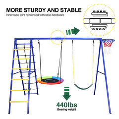 Heavy Duty 5 in 1 Metal Swing Set for Kids Playground Outdoor Playset Backyard