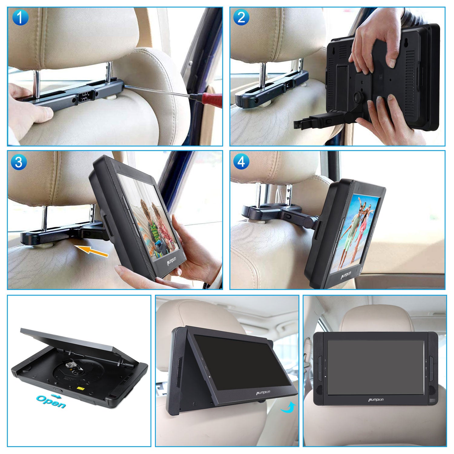 10.1" Dual Screen Portable DVD Player for Car with HDMI Input, Headrest ...