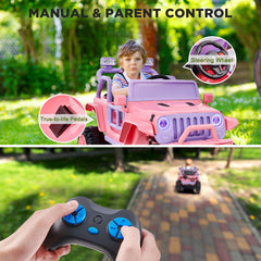 Larger Wheels Kids Electric Ride On Car with 12V Powerful Battery and Remote Control - Pink