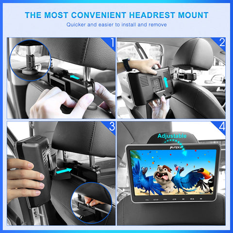 Pumpkin 10.1” Dual Headrest DVD Players for Car with Headphones, 2 Mount Brackets HDMI Input Region Free Last Memory