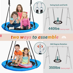 Kids Metal Swing Set Heavy Duty A-frame with 40" PVC Coated Tree Swing