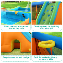 KLOKICK Inflatable Water Slide, 17' (L) x 8.6' (W) x 8.6' (H) Water Bounce House with 780W Blower, Splash Pool, Repair Patches Kit, Storage Bag