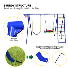 Heavy Duty 5 in 1 Metal Swing Set for Kids Playground Outdoor Playset Backyard