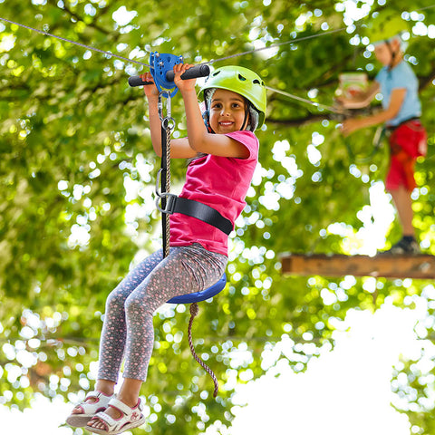 100FT/30M Long Zip Line Kit Kids Playground Backyard Zipline with Seat, Safety Belt