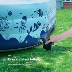 KLOKICK 90" x 97" x 21" Inflatable Family Lounge Pool with Sprinkler, Seat for Kids, Blue