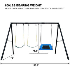 Metal A-Frame Kids Swing Set Backyard Playground Outdoor Activity With 3 Seats