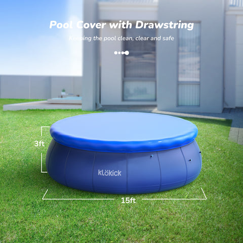 15' x 36'' Easy Set Top Ring Pool, Inflatable Family Swimming Pool with Cover for 8 kids & Adults