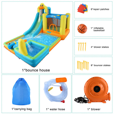 KLOKICK Inflatable Water Slide, 17' (L) x 8.6' (W) x 8.6' (H) Water Bounce House with 780W Blower, Splash Pool, Repair Patches Kit, Storage Bag