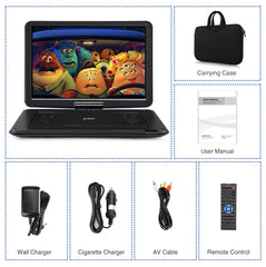 16 Inch Portable DVD Player with Free Bag, HDMI Input, 1080HD Sync Screen AV in & Out, 5000mAh Rechargeable Battery, Region Free, Last Memory Function